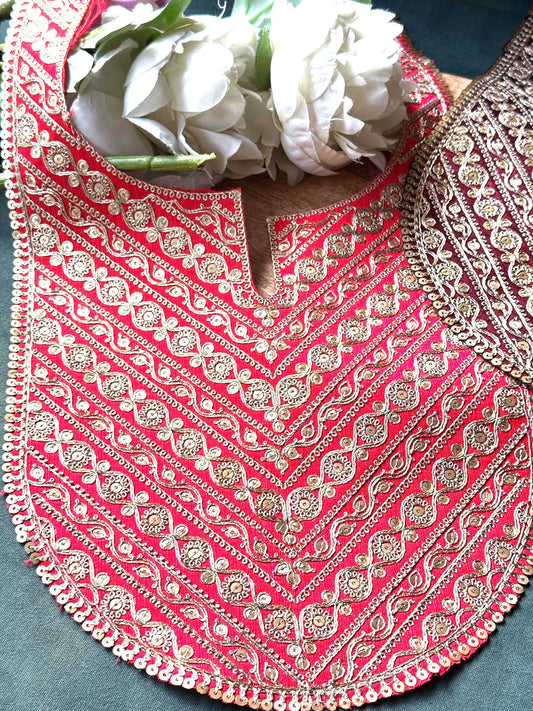 Handmade Gold Embellishment Floral Neckline Collar Design Applique Neckline Trim