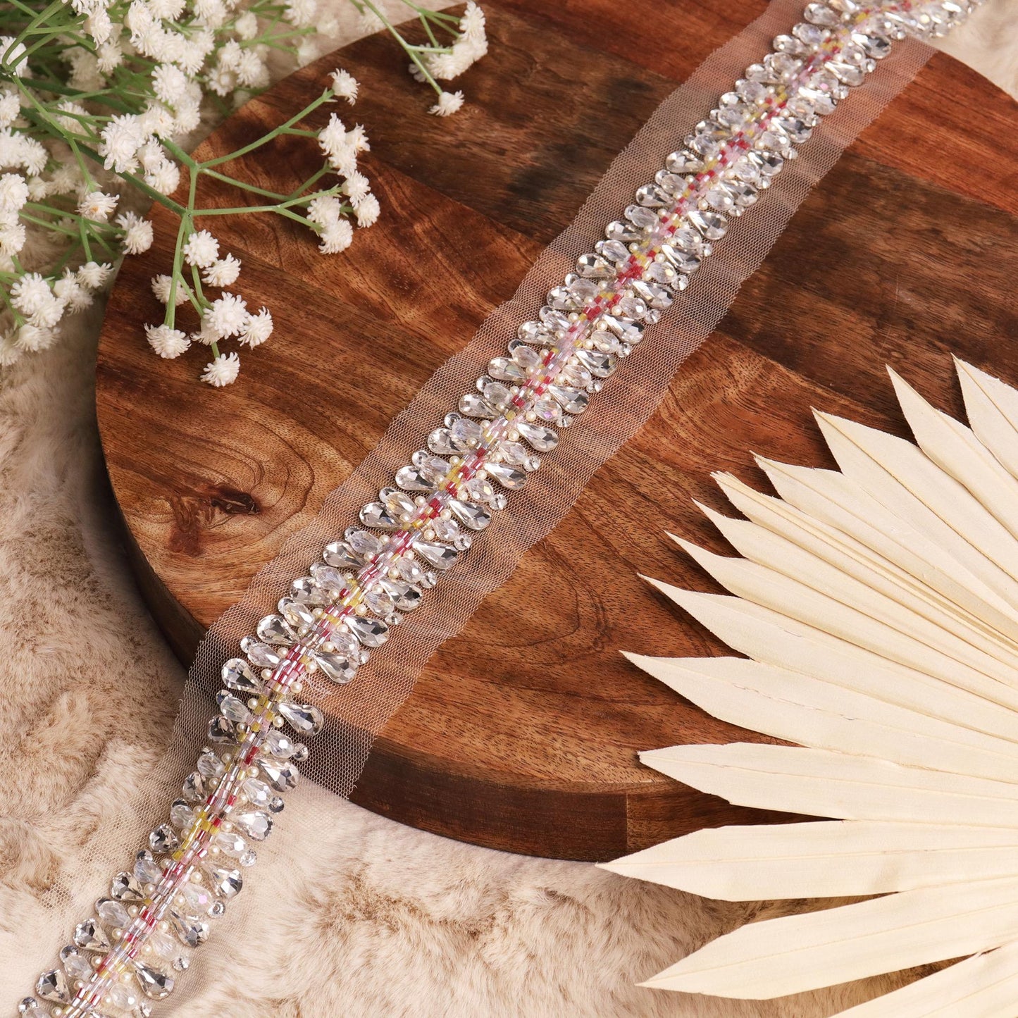 Rhinestone Diamanté Chain Trim Couture Glass Bead Applique Lace