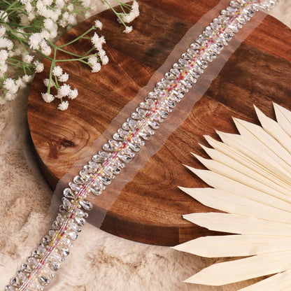 Rhinestone Diamanté Chain Trim Couture Glass Bead Applique Lace