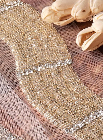 Luxury Rhinestone Trim Broad Glass Bead Wedding Gown Applique Lace For Dancer Prom Dress