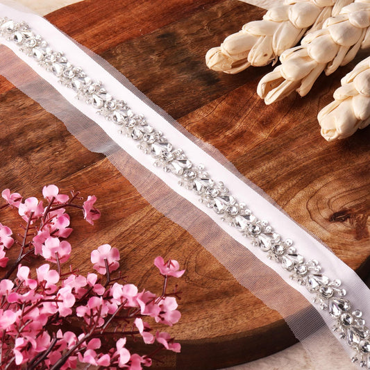 Premium Silver Rhinestone Crystal Trim Handmade Bridal Sewing Dressmaking Lace