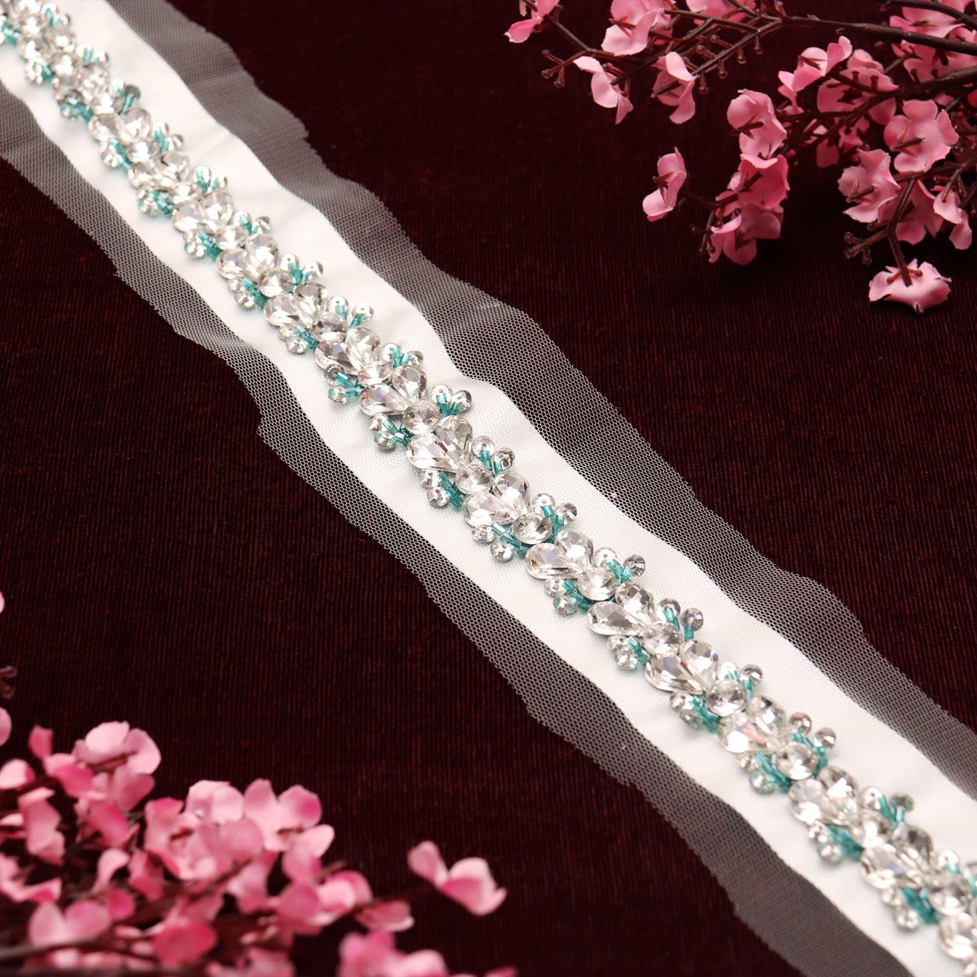 Handmade Luxury Rhinestone Crystal Lace Trim for Bridal Veils