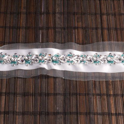 Rhinestone Crystal lace Veil Trim Green