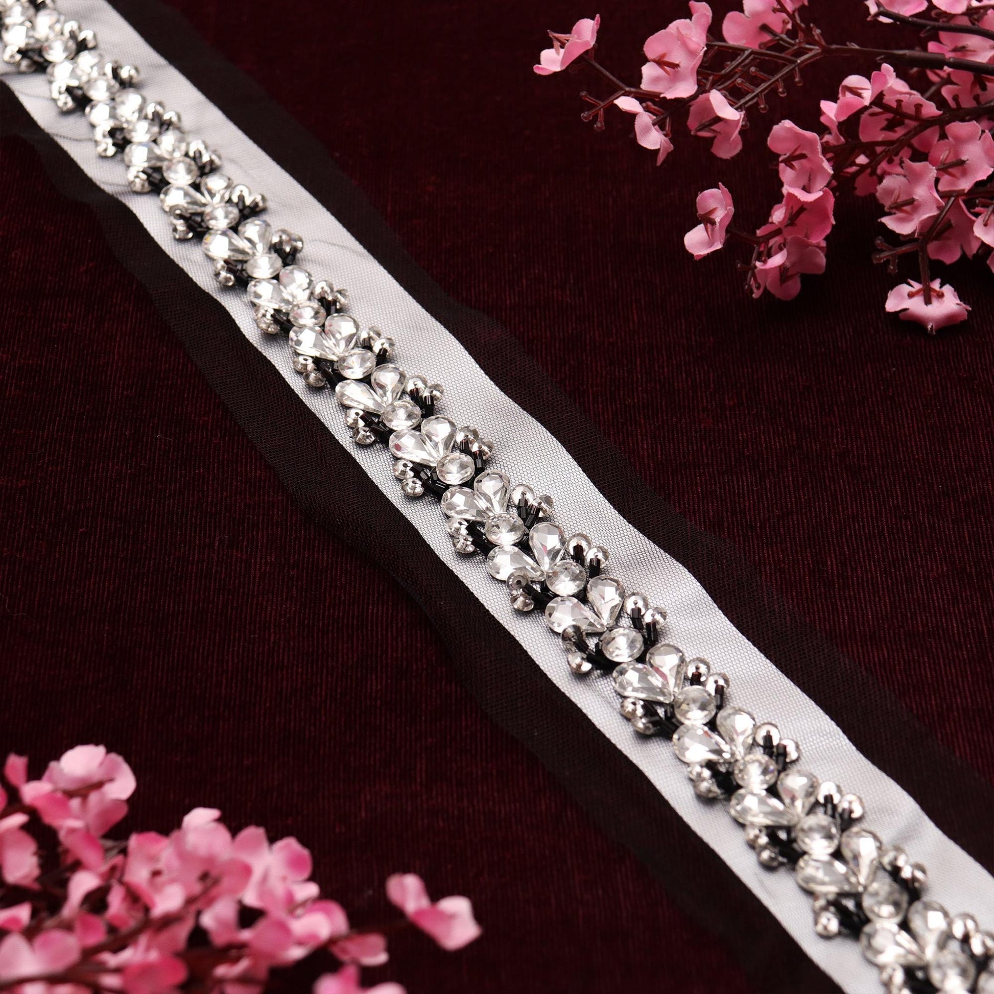 Handmade Luxury Rhinestone Crystal Lace Trim for Bridal Veils