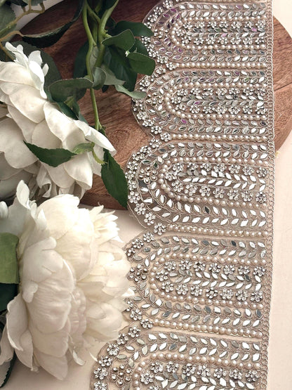 Indian Handmade Wedding Veil Border Lace with Pearl and Zircon Stone