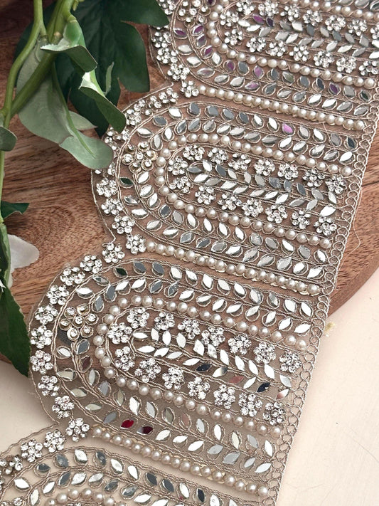 Indian Handmade Wedding Veil Border Lace with Pearl and Zircon Stone