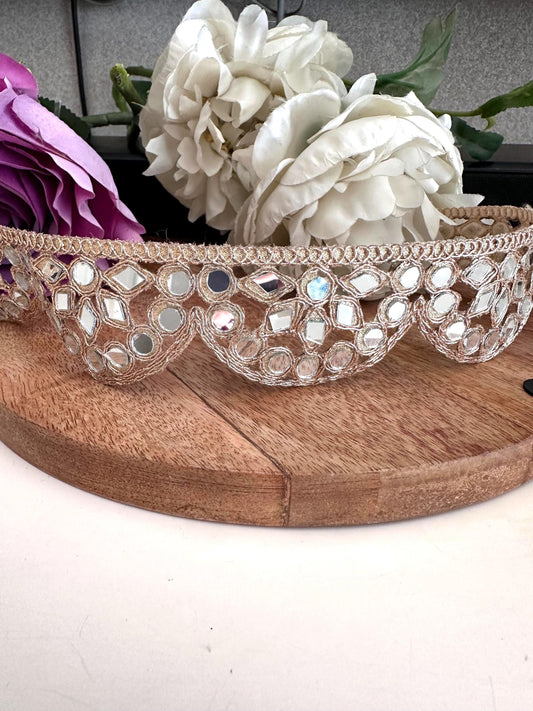 Indian Mirror Border Scalloped Antique Geometric 2.5cm Mirror Belt