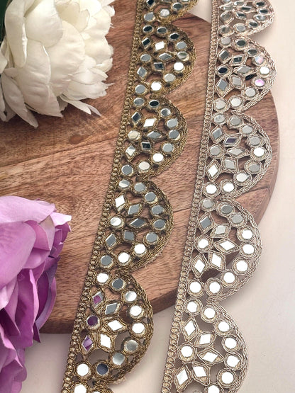 Indian Mirror Border Scalloped Antique Geometric 2.5cm Mirror Belt