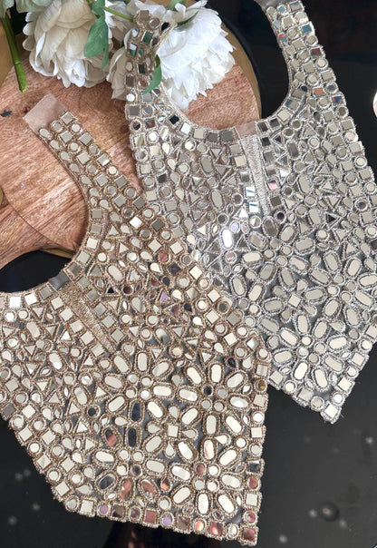 Sew-on applique with mirror detailing for wedding and festive dresses