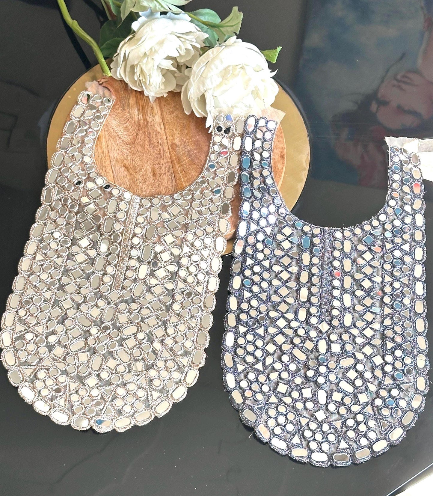 Handmade Mirror Work Neck Applique Chic Neck Patch