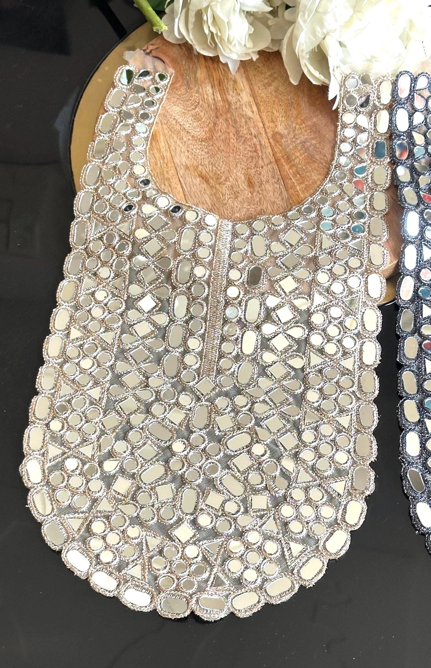 Handmade Mirror Work Neck Applique Chic Neck Patch