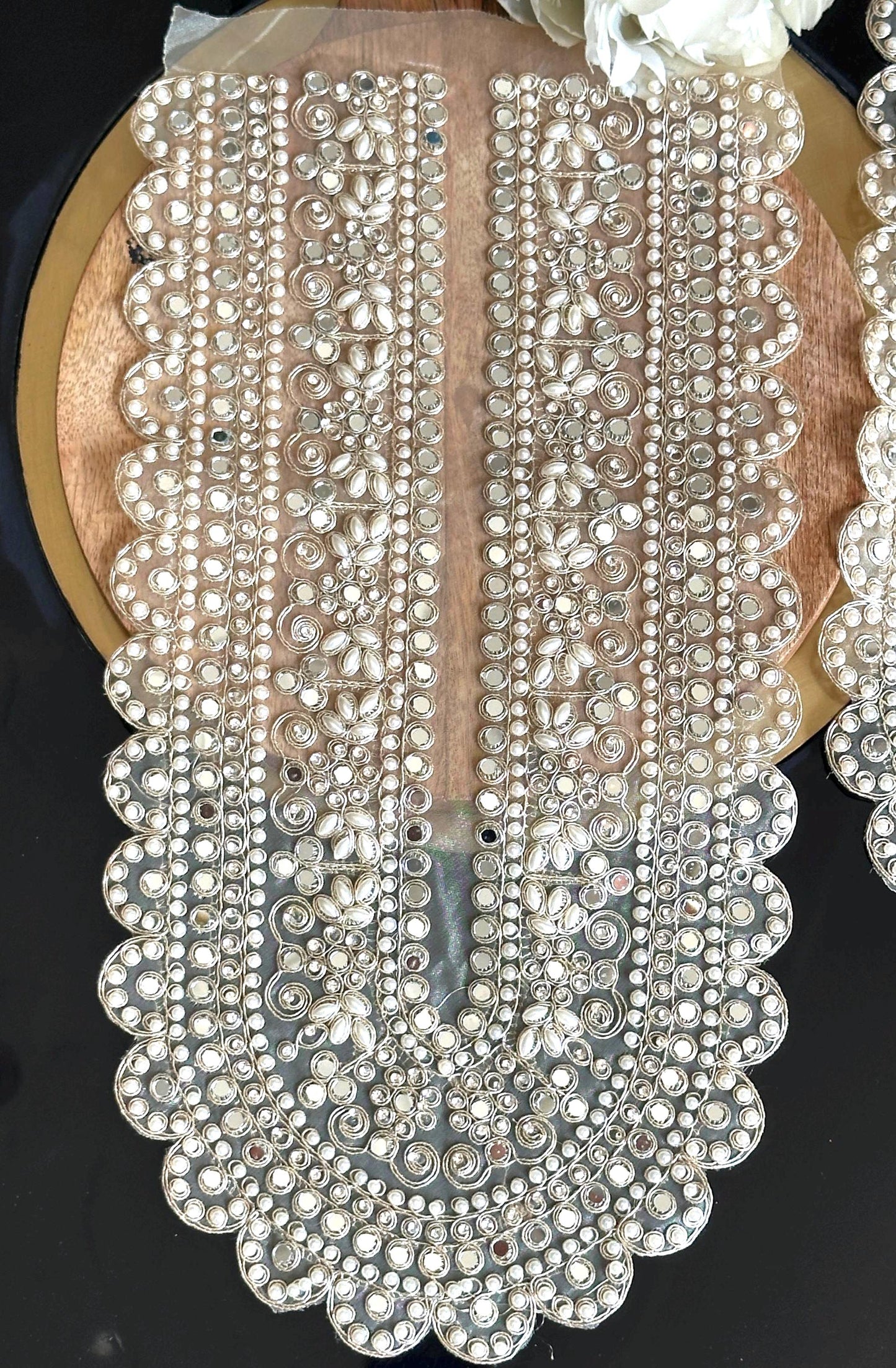 Applique Neckline Bridal Patch Shiny Mirror Pearl