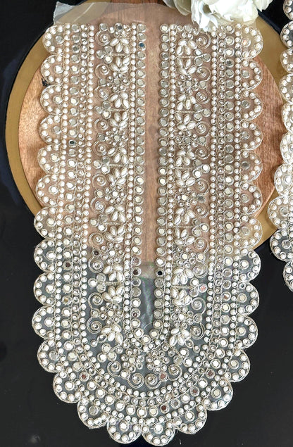 Applique Neckline Bridal Patch Shiny Mirror Pearl