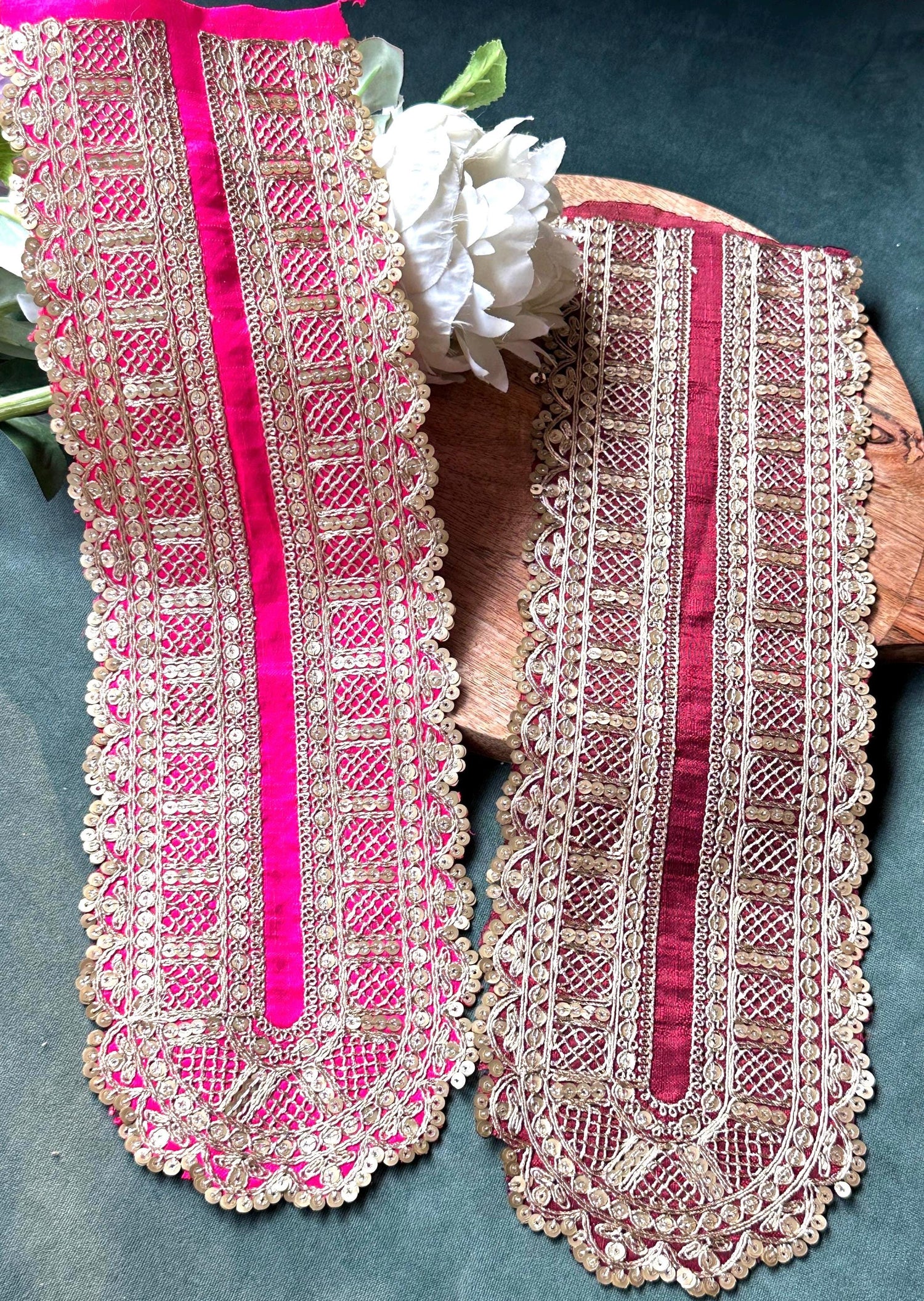 Handmade gold floral applique with beads for wedding dress embellishment