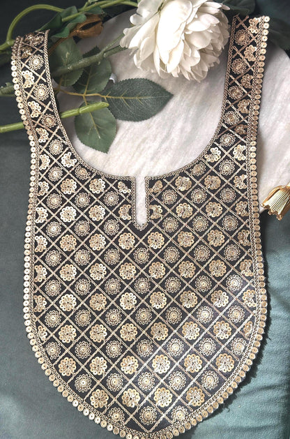 Handmade Gold Embellishment Floral Neckline Collar Design Applique Neckline Trim