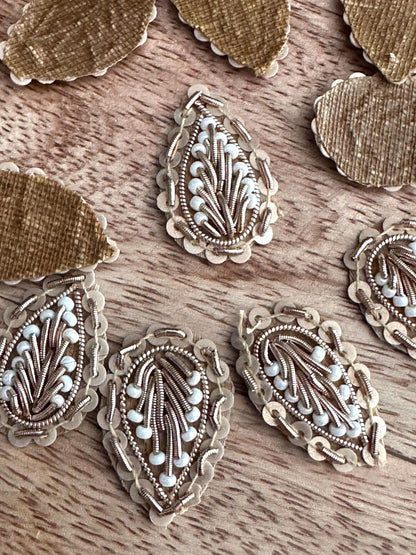 Applique Patch Indian Handwork Zardozi Small   Leaf Pattern  Bullion Crafting Supply For