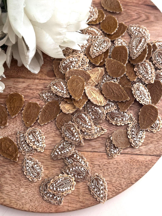 Applique Patch Indian Handwork Zardozi Small   Leaf Pattern  Bullion Crafting Supply For