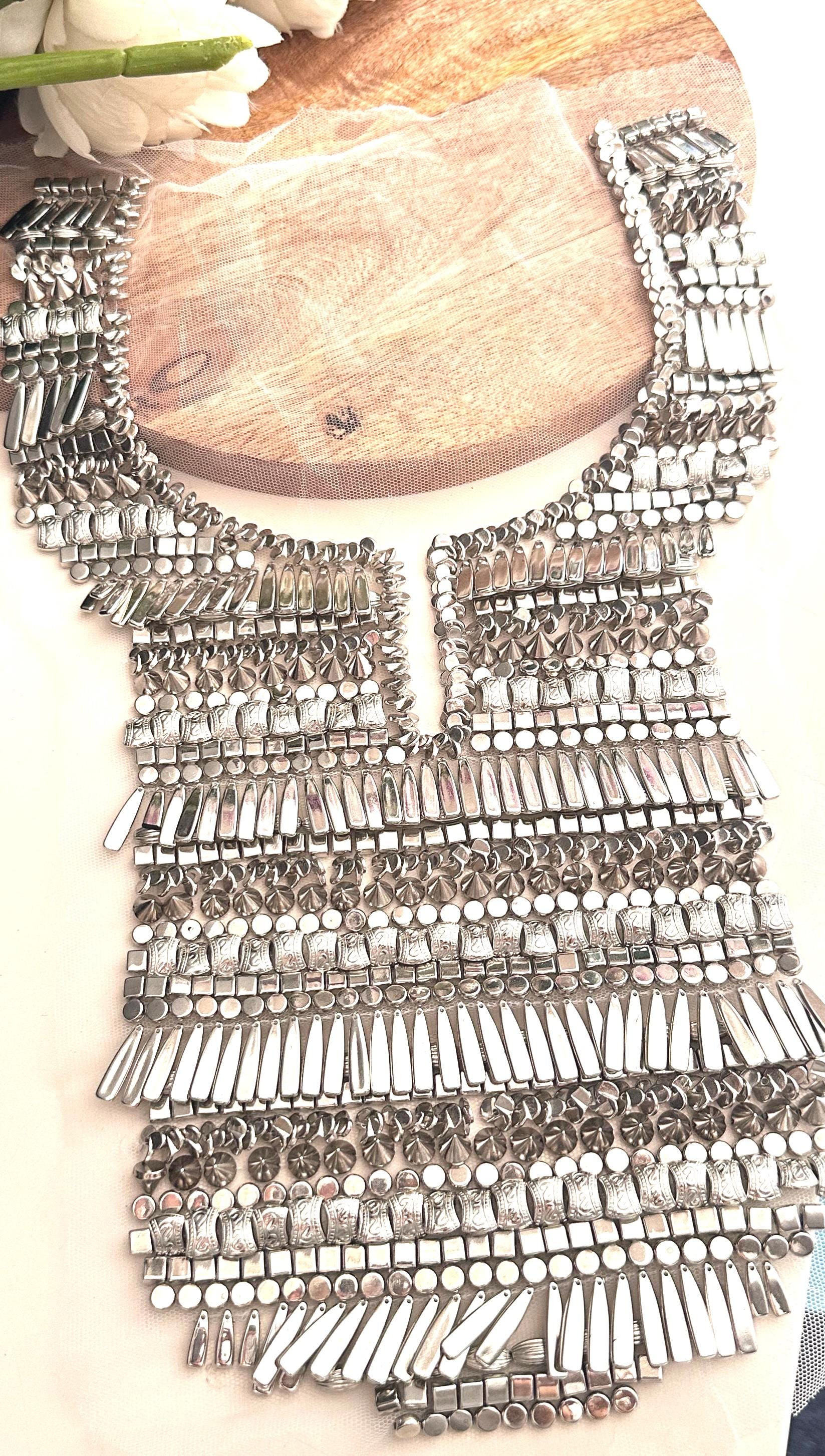 Elegant wedding necklace with antique mirror accents.