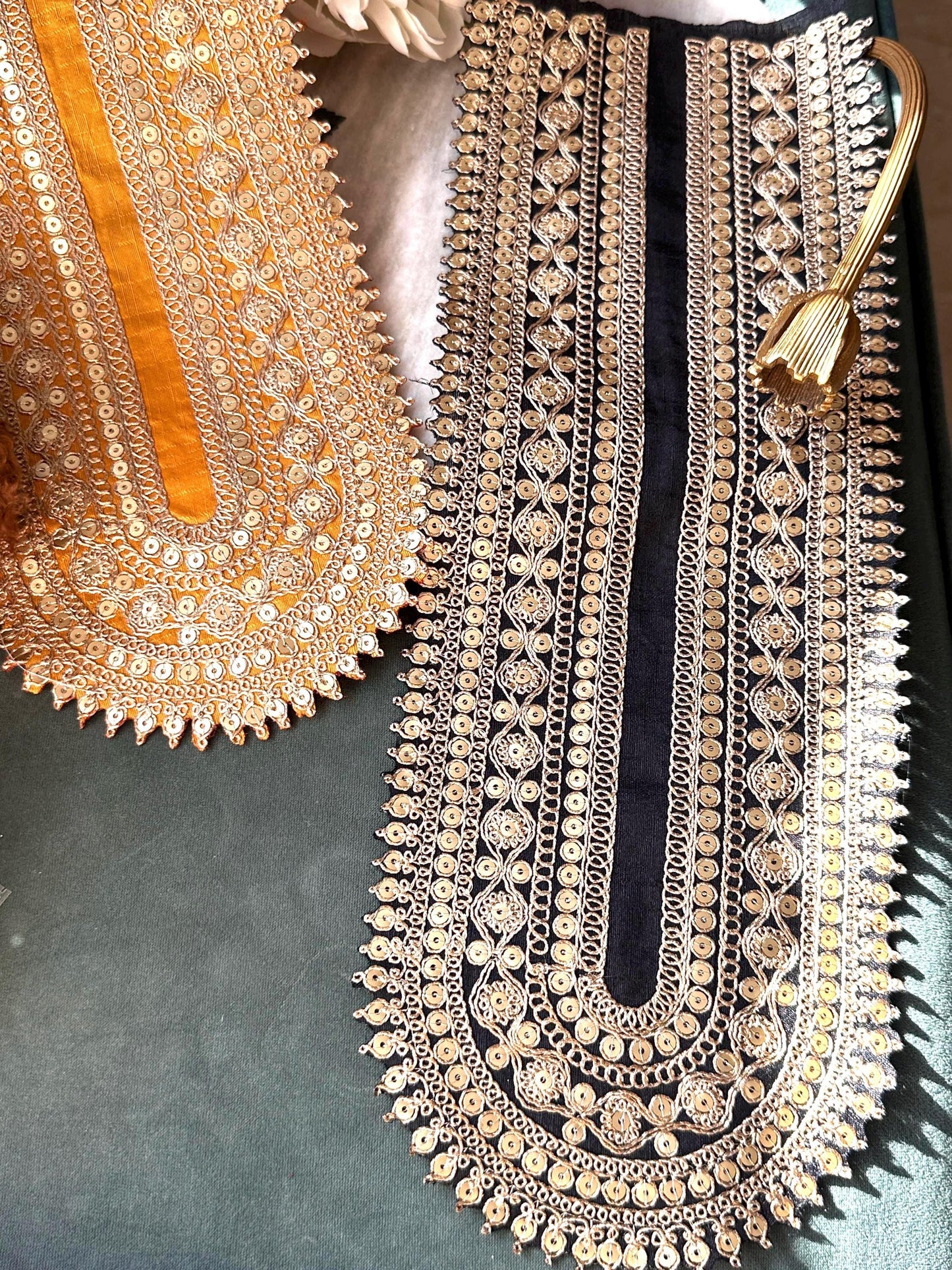 Handmade Gold Embellishment Floral Neckline Collar