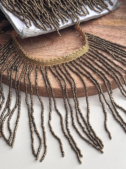 Beaded choker tassel trim antique bronze embellished fringe lace boho Handmade bead lace DIY