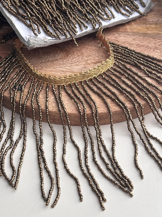 Beaded choker tassel trim antique bronze embellished fringe lace boho Handmade bead lace DIY