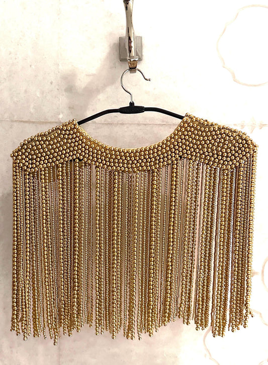 Handcrafted Pearl Bead Shoulder Jewelry Fringe Epulets Wedding Dress Coverup Shoulder Necklace
