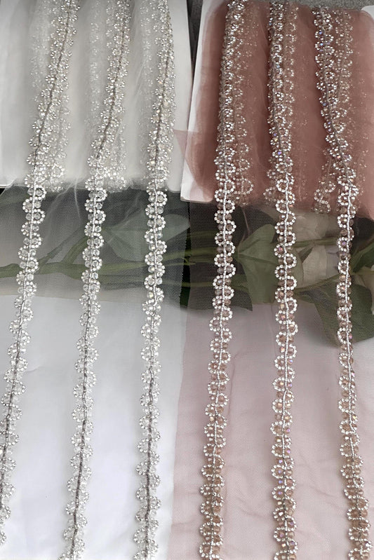 Thin Diamante Trim Stone Rhinestone Ribbon for Bridal Sash Crystal Wedding Belt Lace