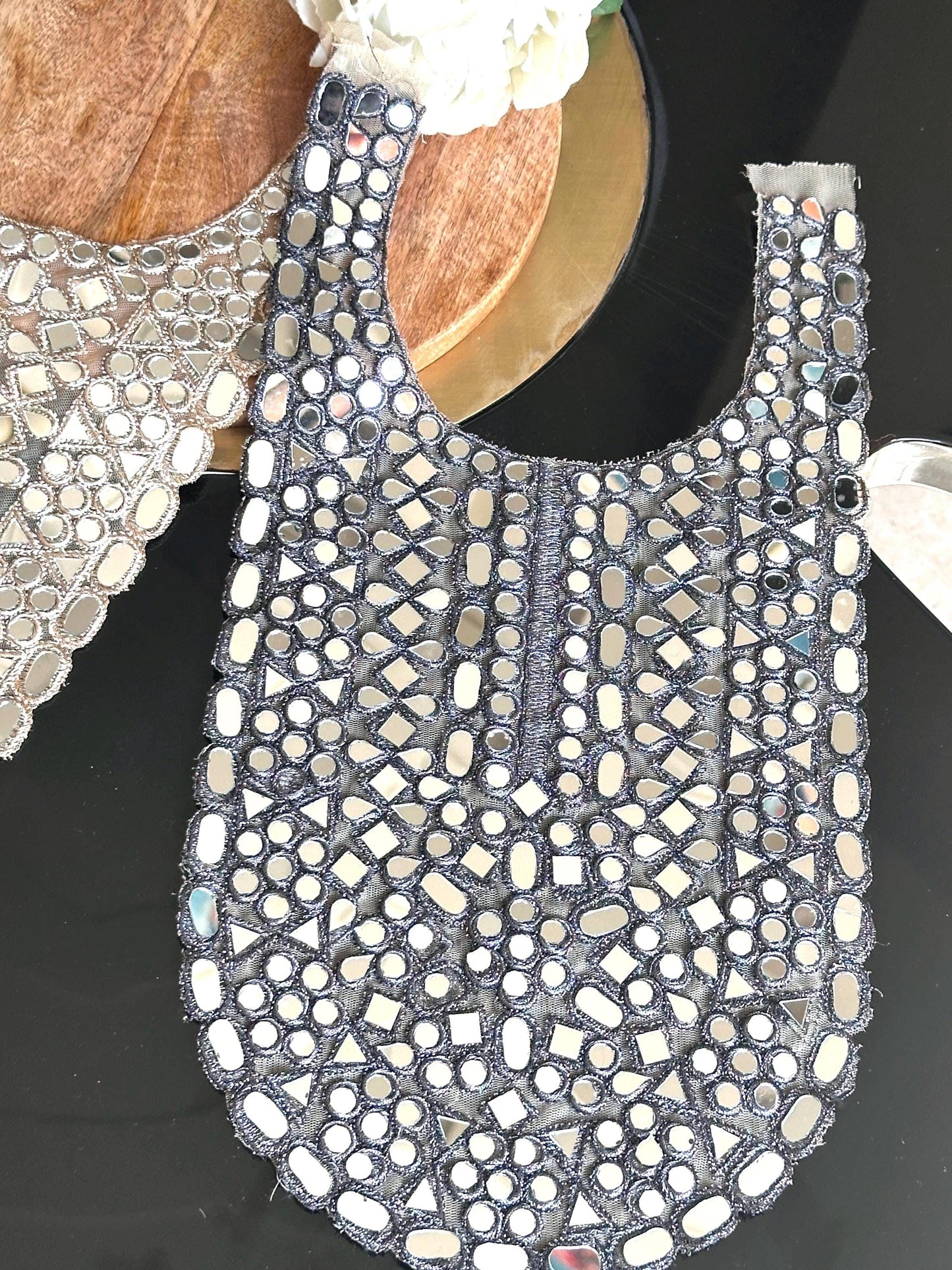 Handmade Mirror Work Neck Applique Chic Neck Patch