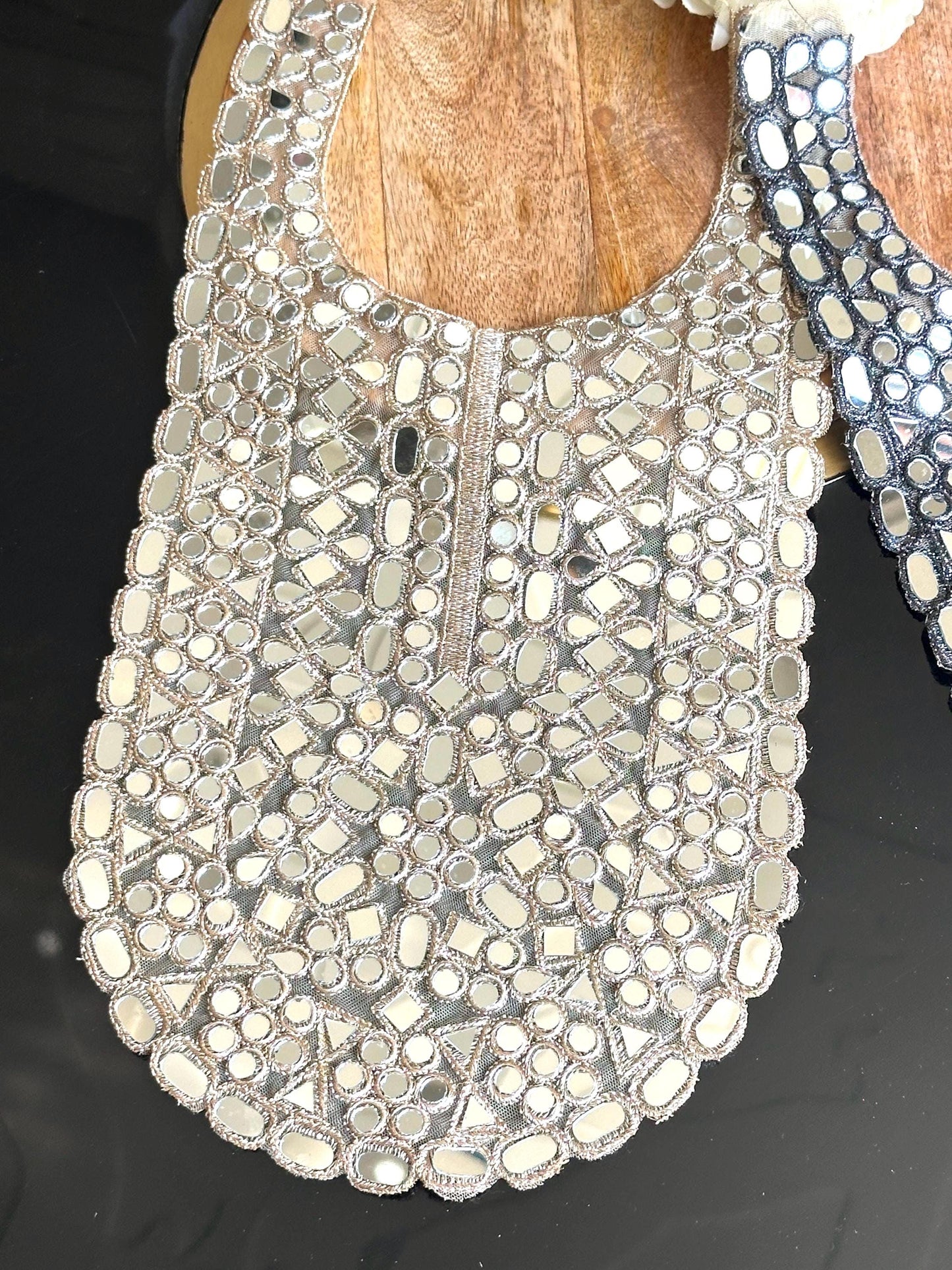 Handmade Mirror Work Neck Applique Chic Neck Patch