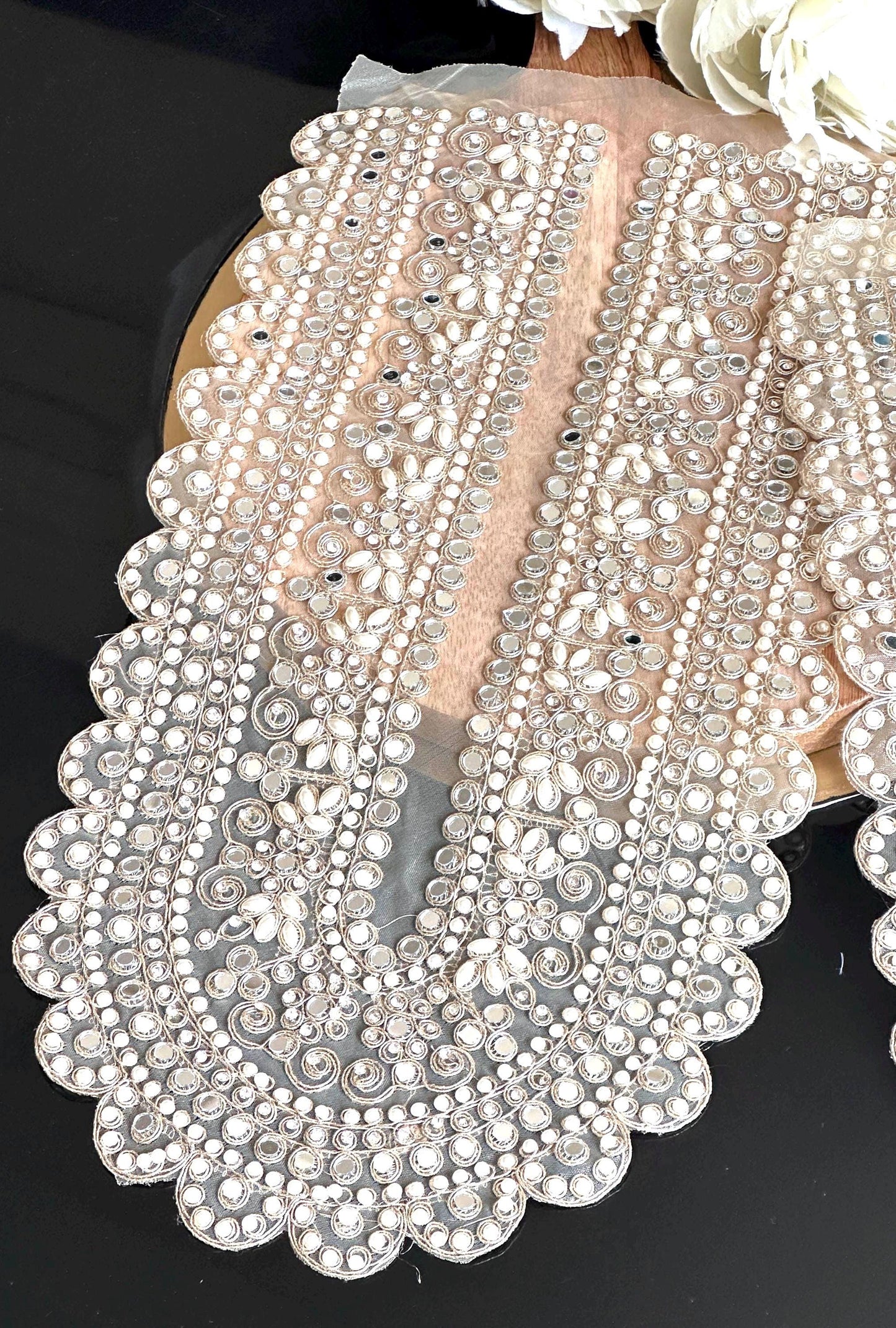 Applique Neckline Bridal Patch Shiny Mirror Pearl