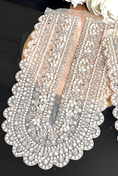Applique Neckline Bridal Patch Shiny Mirror Pearl