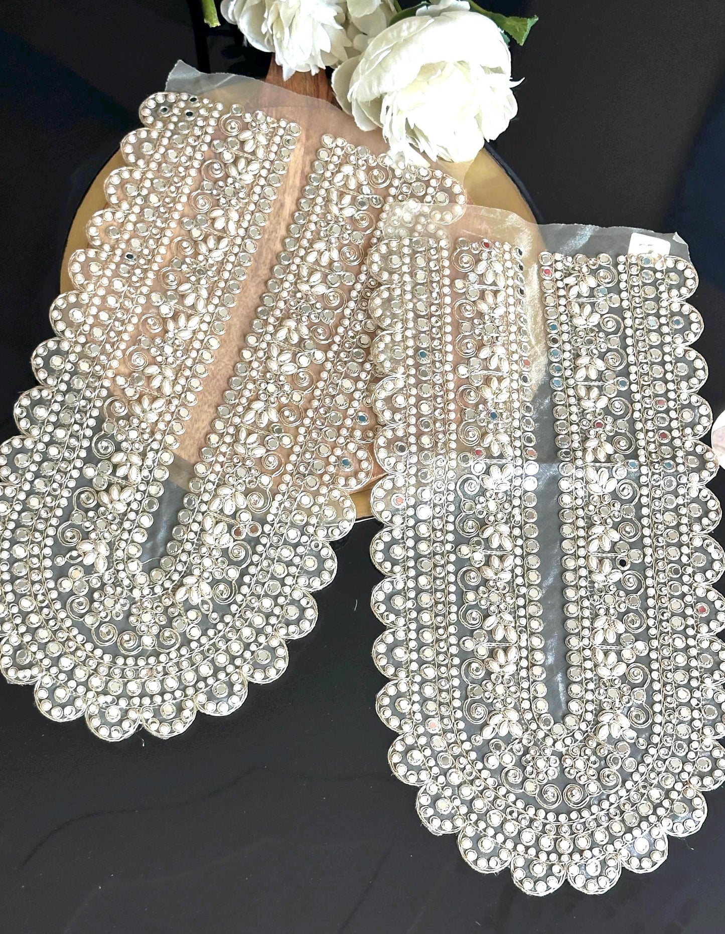 Applique Neckline Bridal Patch Shiny Mirror Pearl