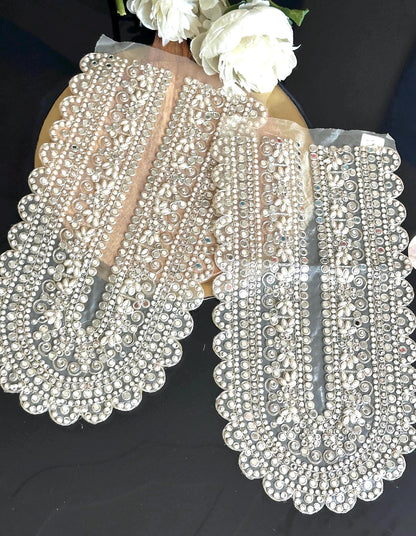 Applique Neckline Bridal Patch Shiny Mirror Pearl