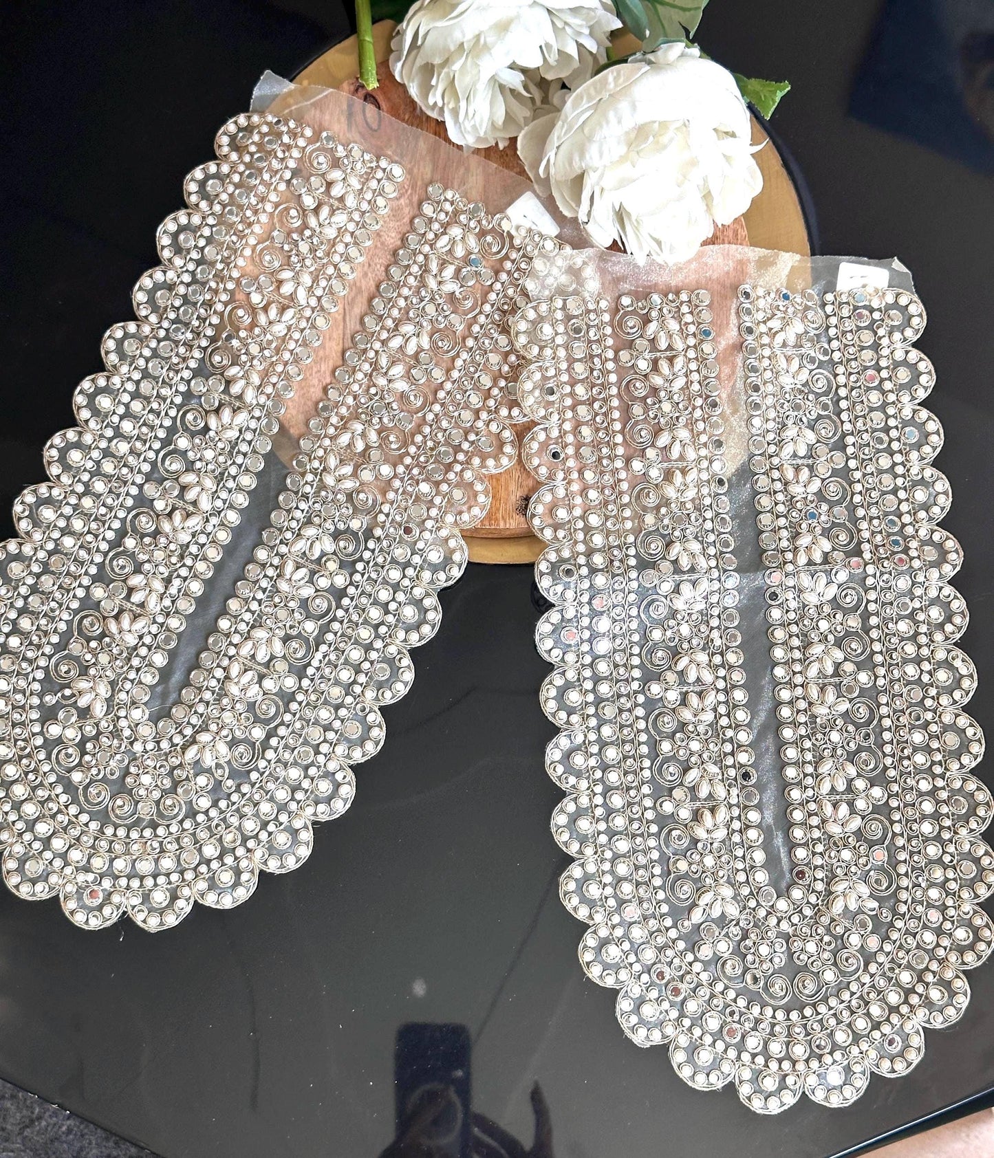 Applique Neckline Bridal Patch Shiny Mirror Pearl