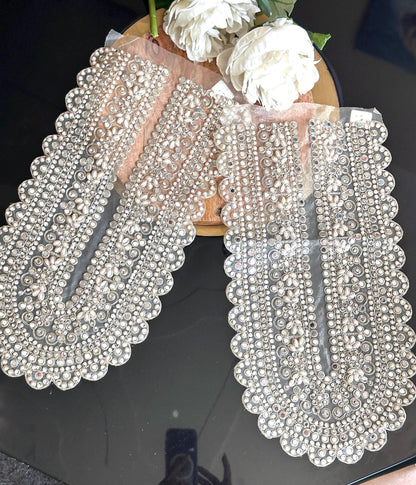 Applique Neckline Bridal Patch Shiny Mirror Pearl