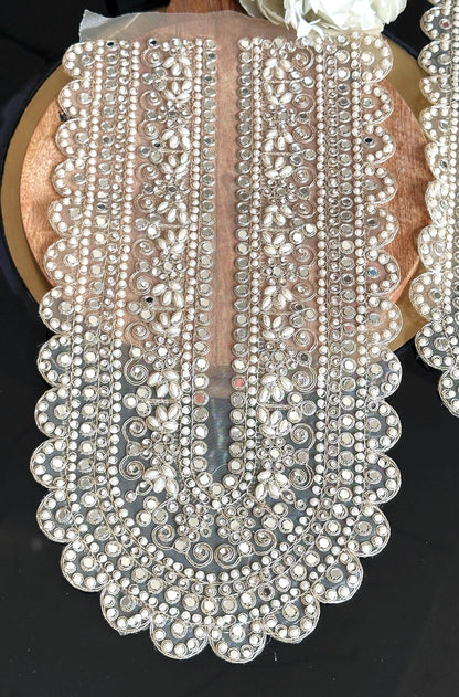 Applique Neckline Bridal Patch Shiny Mirror Pearl
