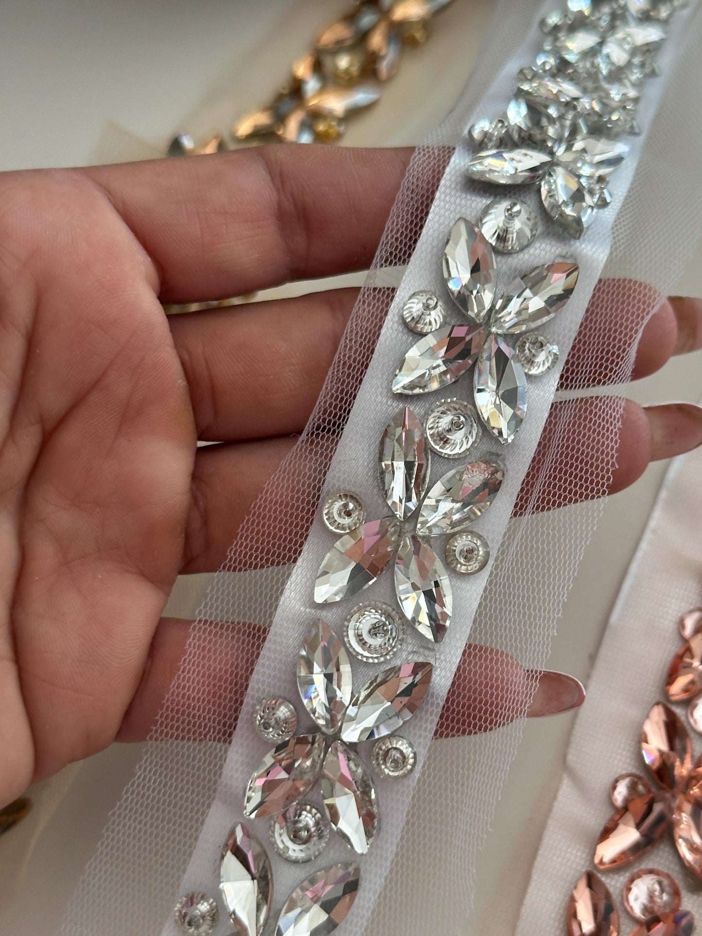 Premium Crystal Floral Trim Exquisite Rhinestone Embellishment for Bridal Sash