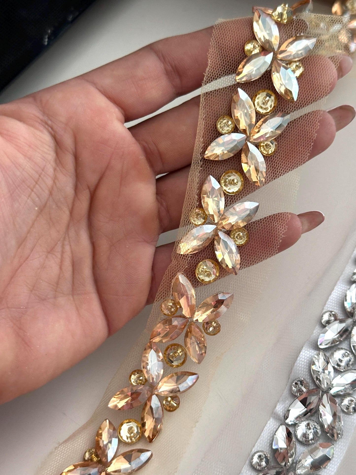 Premium Crystal Floral Trim Exquisite Rhinestone Embellishment for Bridal Sash