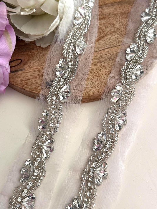 Crystal Rhinestone Beaded Wedding Belt Veil applique Bridal Shoulder Strap
