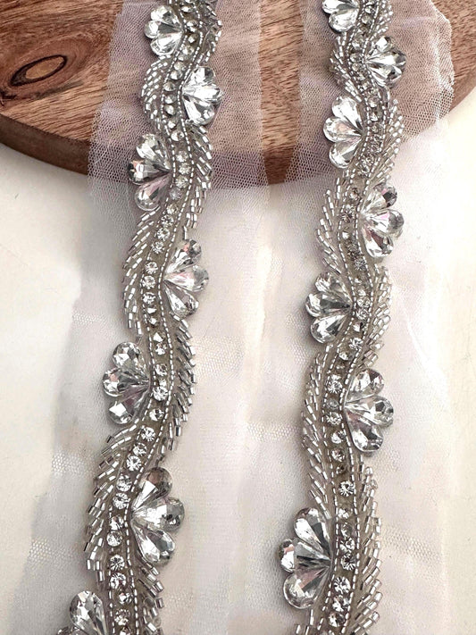 Crystal Rhinestone Beaded Wedding Belt Veil applique Bridal Shoulder Strap