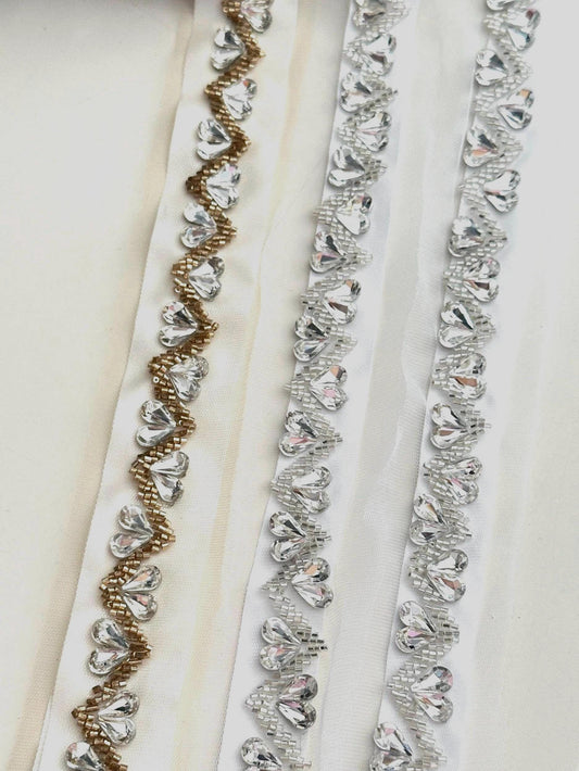Rhinestone Wedding Belt Applique Bridal Sash Embellishment Sparkly Silver & Clear Trim by Yrd