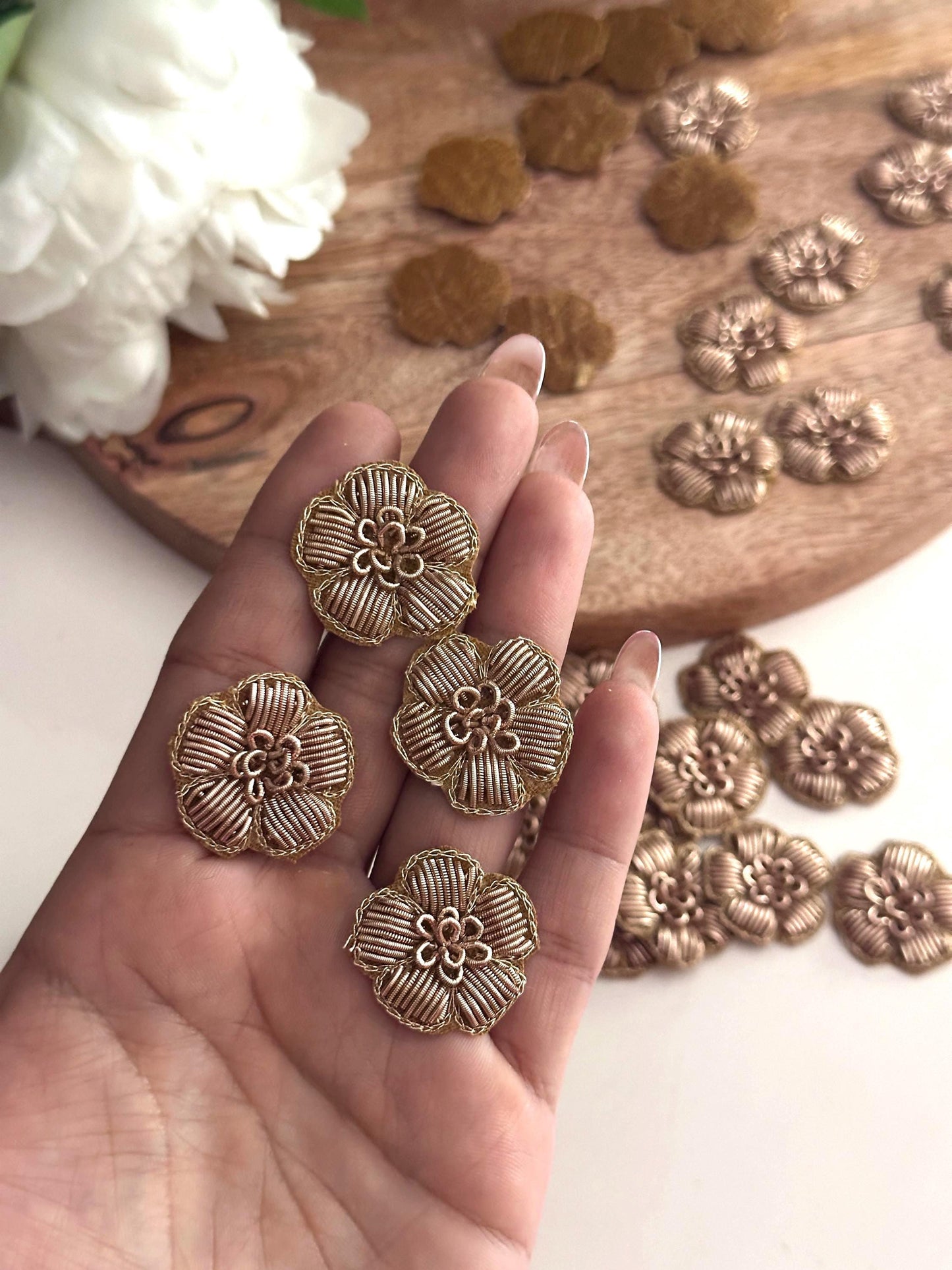 Fabric & Metallic Thread Embroidery Flower Patch