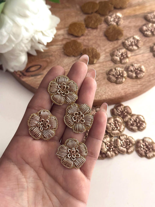 Gold Flower Applique Fabric & Metallic Thread Embroidery Flower Patch  DIY Embellishment