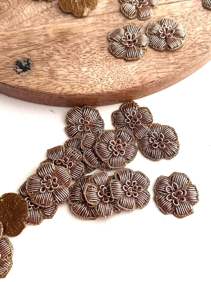 Fabric & Metallic Thread Embroidery Flower Patch