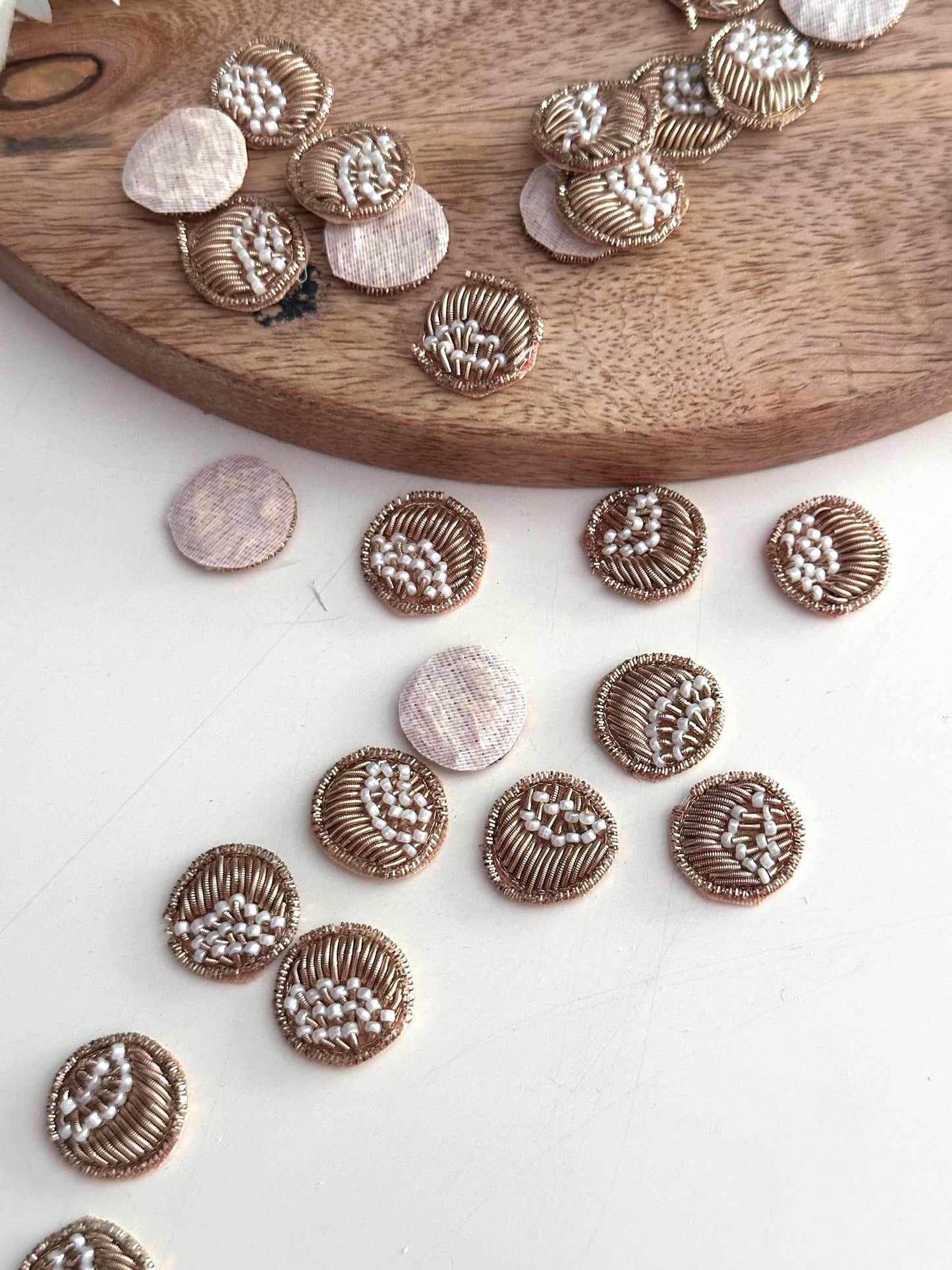 Handcrafted Small Round Applique Indian Hand embroidered Bullion Pieces For Clothing Accessories