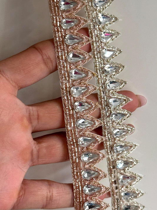 Wedding Costume Dress Veil Decor Rhinestone Embellished Tear Drop Trim for Bridal Accessory