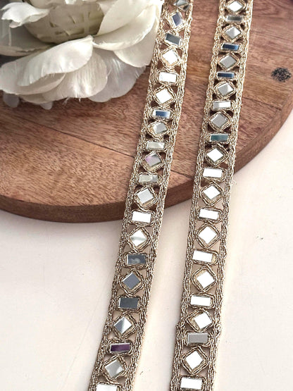 Thin Mirror Lace Handmade Delicate Mirror  Trim with Gold Thread For Apparel Design Jewelry Choker Belt