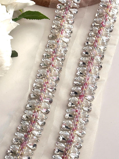 Rhinestone Diamanté Chain Trim Couture Glass Bead Applique Lace