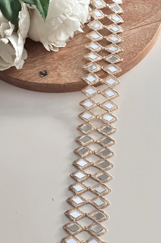 Indian hand crafted mirror work border 4.5cm Rose Gold Cutwork Lace For Costume Dresses belts