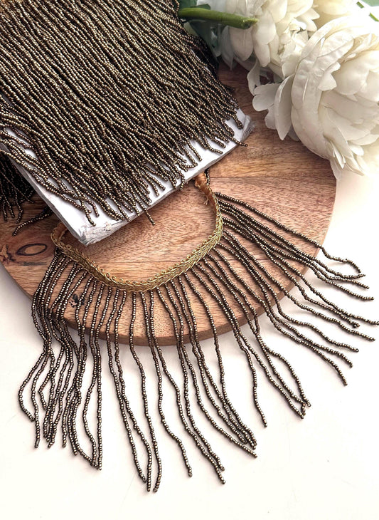 Beaded choker tassel trim antique bronze embellished fringe lace boho Handmade bead lace DIY